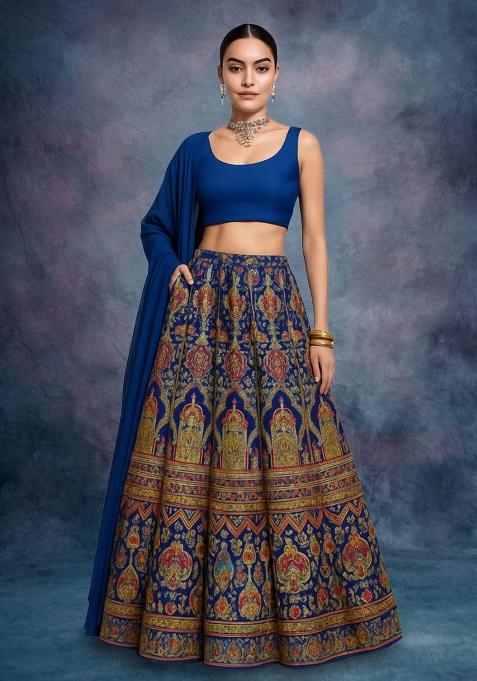 Multicolor Figure Print Crepe Lehenga Set