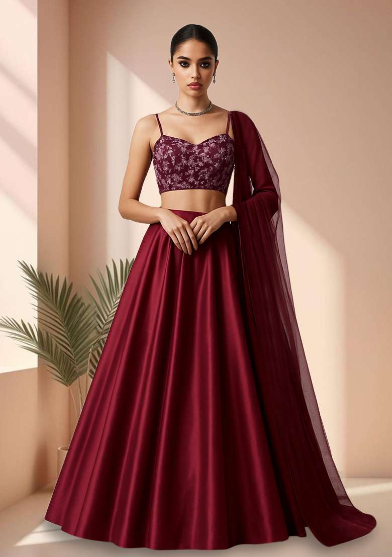 White Embellished Net Lehenga Set - Indya