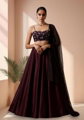Wine Embellished Net Lehenga Set