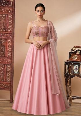 Pink Figure Print Silk Lehenga Set