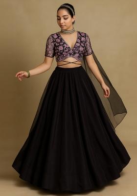 Wine Embellished Net Lehenga Set