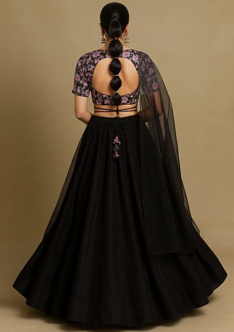 Wine Embellished Net Lehenga Set - Indya