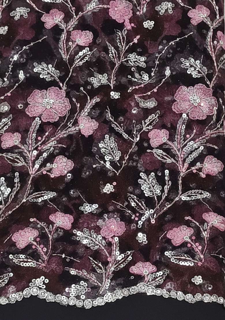 Wine Embellished Net Lehenga Set - Indya