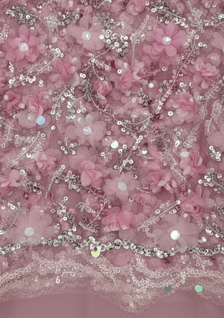 Pink Embellished Net Lehenga Set - Indya