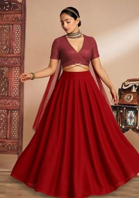 Red Embellished Lurex Lehenga Set