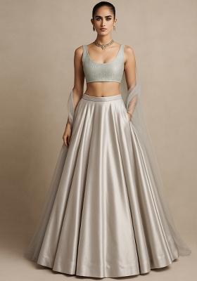 White Sequin Net Lehenga Set