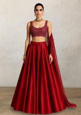 Red Sequin Lurex Lehenga Set