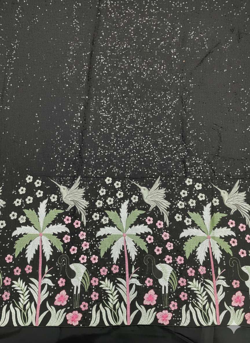 Black Embroidered Silk Blend Lehenga Set - Indya