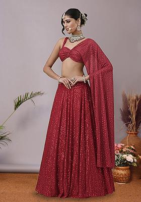 Red Sequin Lurex Lehenga Set