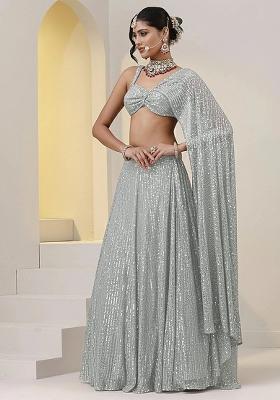 White Sequin Net Lehenga Set