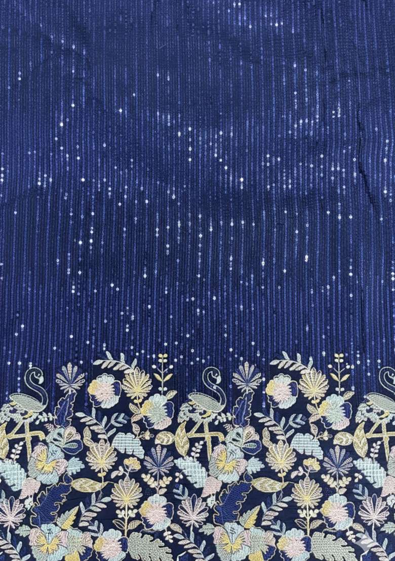 Navy Blue Embroidered Silk Blend Lehenga Set - Indya