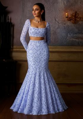 Blue Embroidered Net Fusion Set