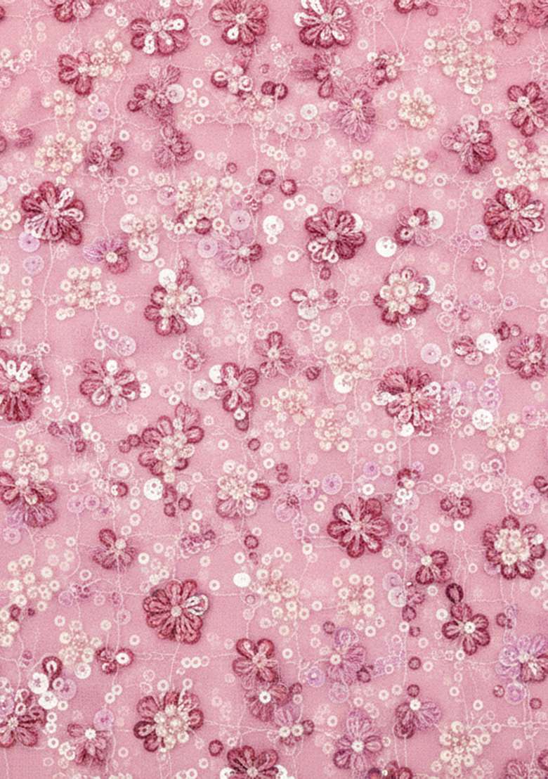 Pink Embroidered Net Fusion Set - Indya