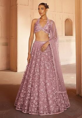 Pink Embroidered Net Lehenga Set