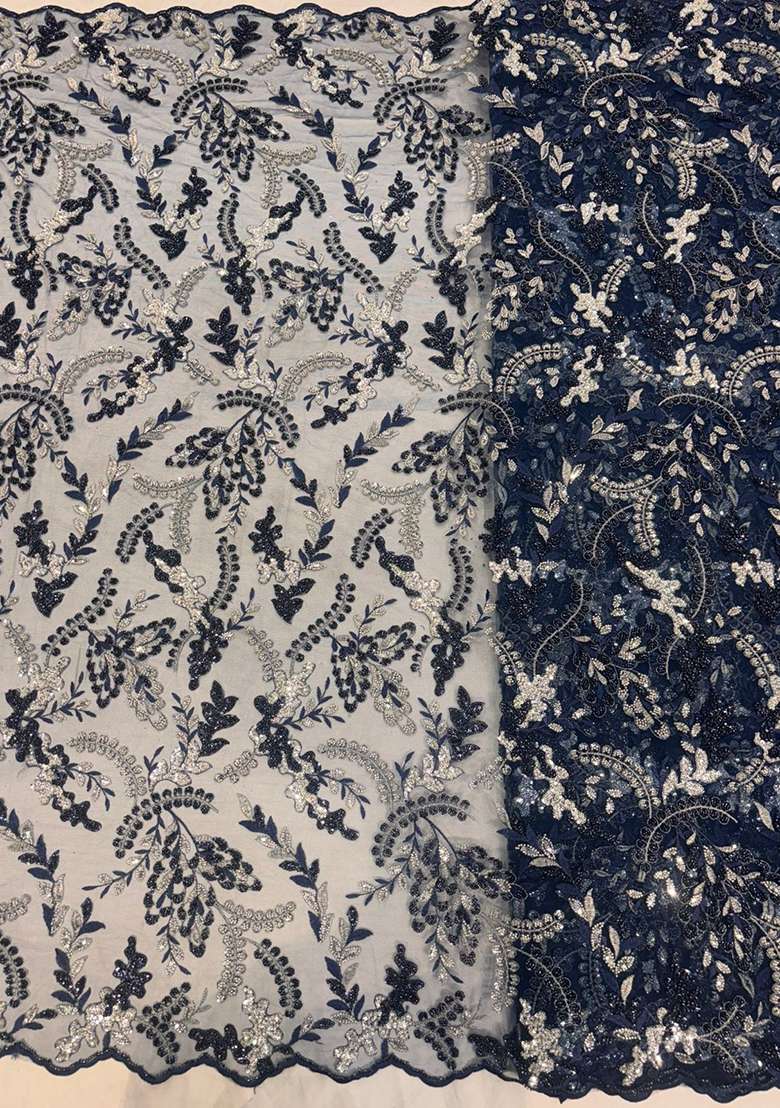 Navy Blue Embroidered Net Corset Blouse Lehenga Set - Indya