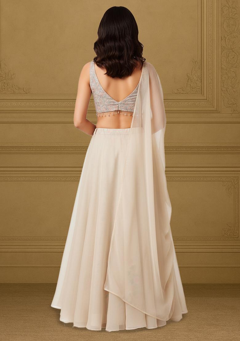 Rose Gold Embroidered Net Lehenga Set - Indya