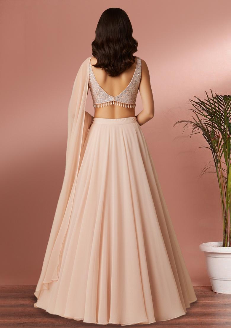 Pink Embellished Net Lehenga Set - Indya