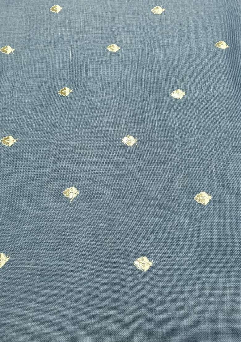 Blue Embellished Linen Lehenga Set - Indya