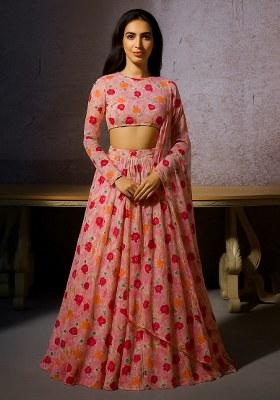 Light Pink Embroidered Organza Lehenga Set