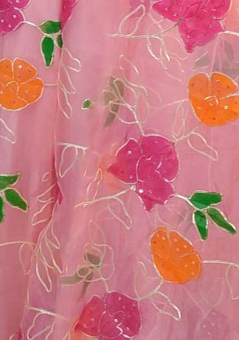 Pink Organza Lehenga Set with Embroidered & Corset Blouse for Diwali | Wedding & Festive Wear - Indya