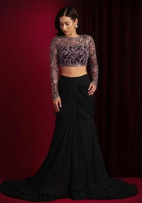 Black Embellished Net Lehenga Set