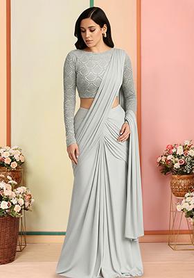 Grey Embellished Net Lehenga Set