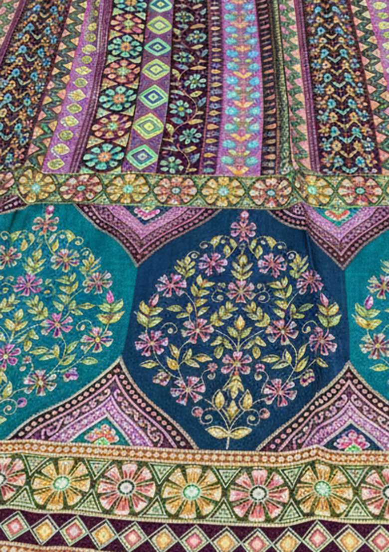 Purple Printed Brocade Lehenga Set - Indya