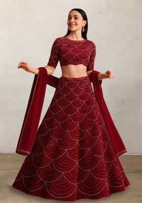 Maroon Embellished Net Lehenga Set