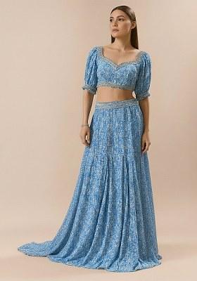 Light Blue Sequin Net Lehenga Set