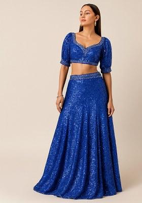 Blue Sequin Net Lehenga Set