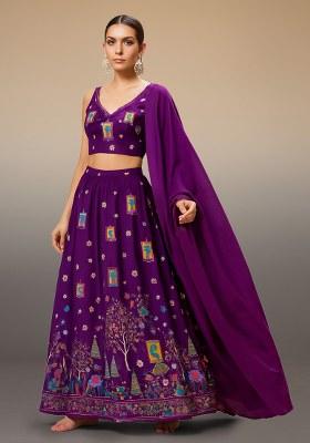 Purple Figure Print Crepe Lehenga Set