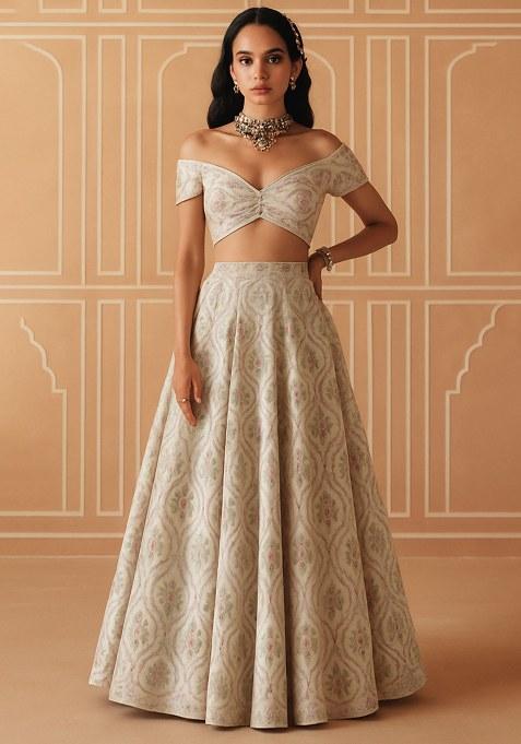 White Embroidered Poly Blend Lehenga Set