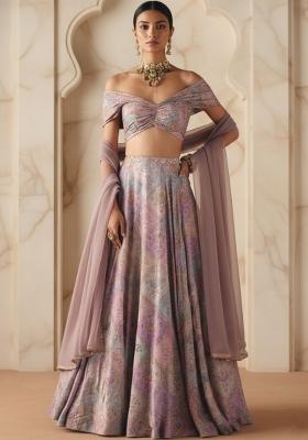 Pink Embroidered Poly Blend Lehenga Set