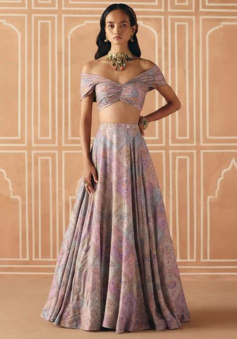 Pink Embroidered Poly Blend Lehenga Set