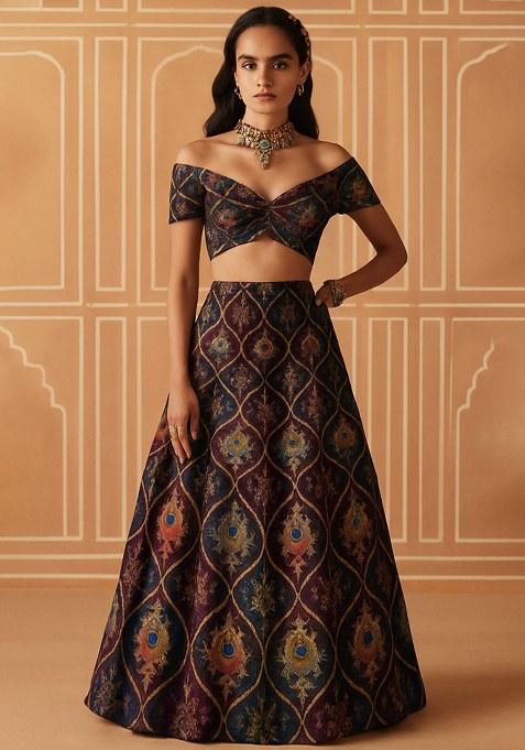 Multicolor Embroidered Poly Blend Lehenga Set