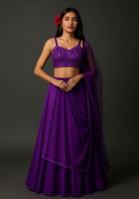 Purple Sequin Net Lehenga Set