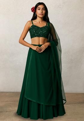 Green Sequin Net Lehenga Set
