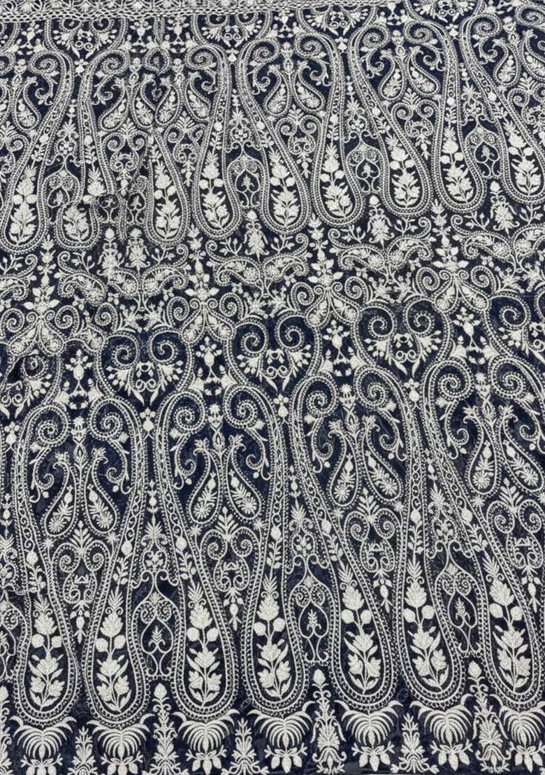 Dark Blue Embroidered Georgette Lehenga Set - Indya