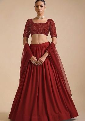 Maroon Sequin Net Lehenga Set