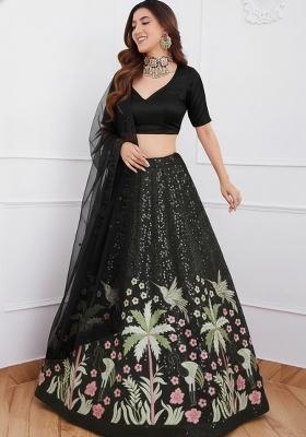 Black Embellished Silk Lehenga Set