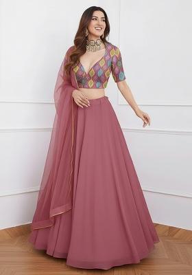 Pink Abstract Print Silk Lehenga Set