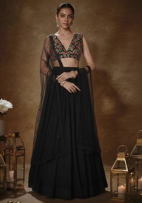 Black Sequin Silk Lehenga Set