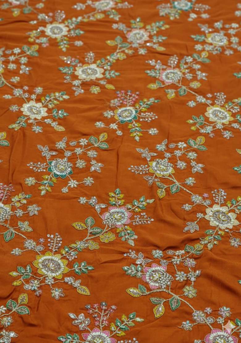 Orange Crepe Lehenga Set with Embroidered for Diwali | Wedding & Festive Wear - Indya