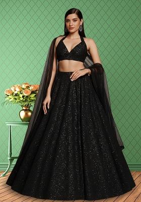 Black Sequin Net Lehenga Set