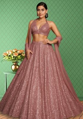 Pink Sequin Net Lehenga Set