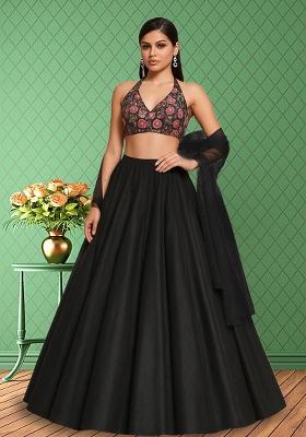 Black Embroidered Silk Lehenga Set