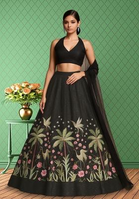 Black Embellished Silk Lehenga Set