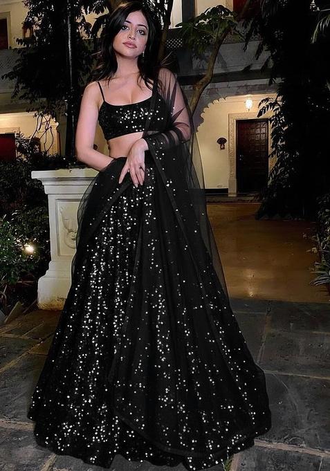 Black Sequin Net Lehenga Set