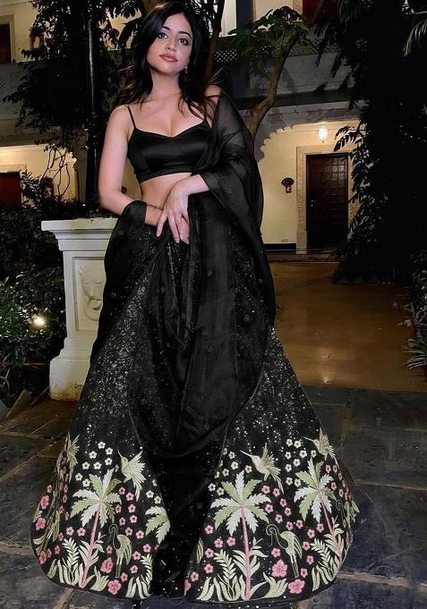 Black Embellished Silk Lehenga Set