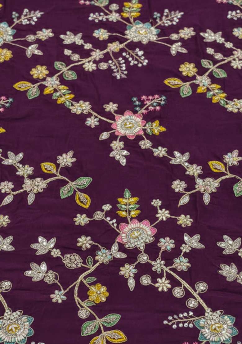Purple Embroidered Crepe Lehenga Set for Diwali and Festive Wear - Indya